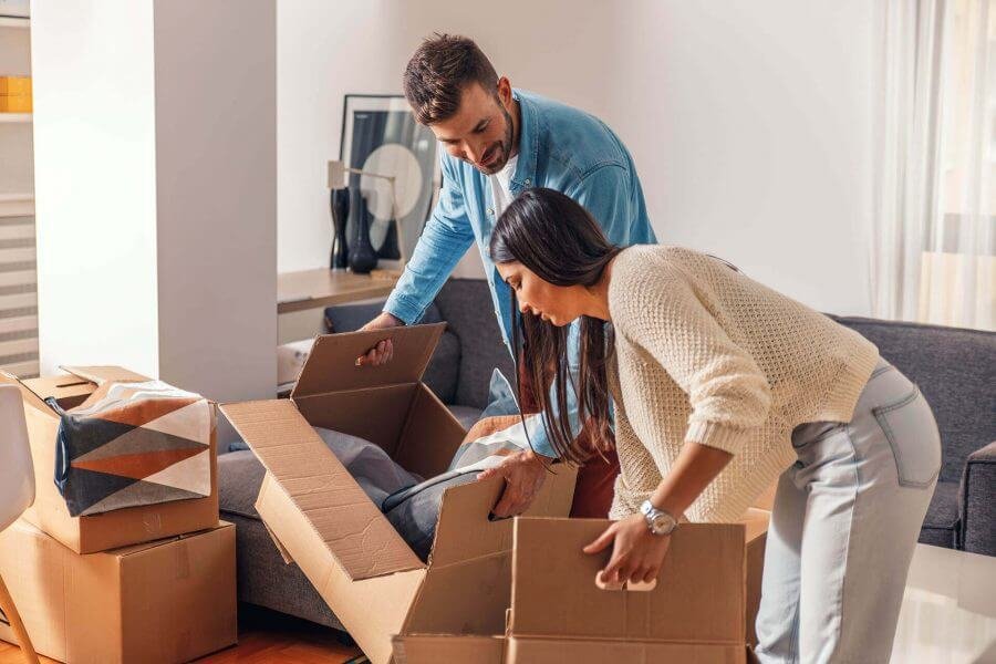 couple packing for a move